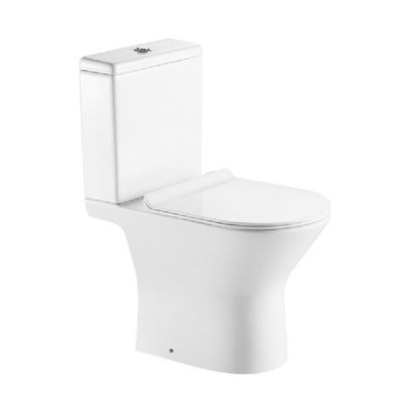 FERRARA RIMLESS BTW D SHAPE TOILET WITH SLIM SOFT CLOSE SEAT AND FITTINGS