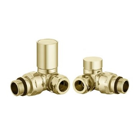 ROUND BRUSHED BRASS CORNER TOWEL RAIL RADIATOR VALVES