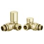 ROUND BRUSHED BRASS CORNER TOWEL RAIL RADIATOR VALVES